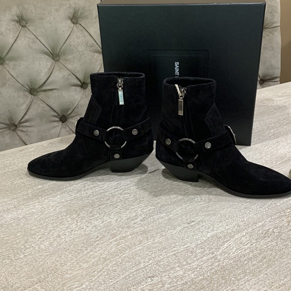 Saint Laurent Western Buckle Suede Booties - Picture 8 of 9